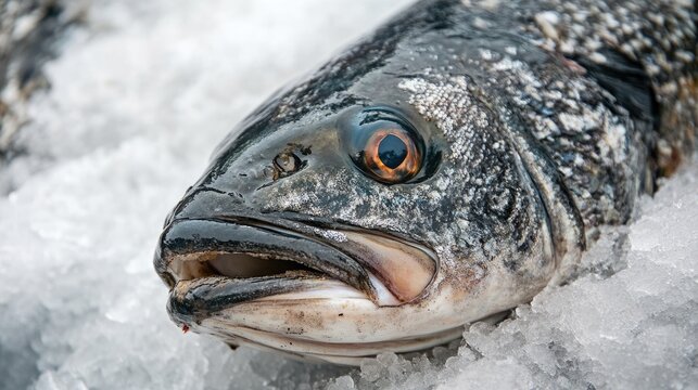 Epicure's Delight: Closeup of Black Murray Cod Fish on Ice at Australian Fish Market