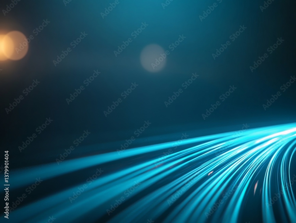 Poster Dynamic blue light trails creating a mesmerizing visual effect in a dark setting