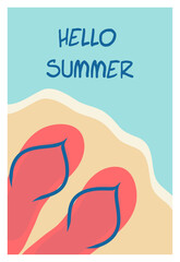 Poster design, poster with slates. The concept of rest and summer holidays. It is ideal for posting a post or banner about the summer sale. Vector flat image. Hello summer.