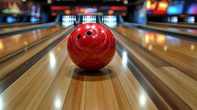 Red Bowling Ball on Polished Lane