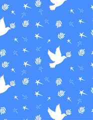 outline of a dove with an olive branch seamless pattern