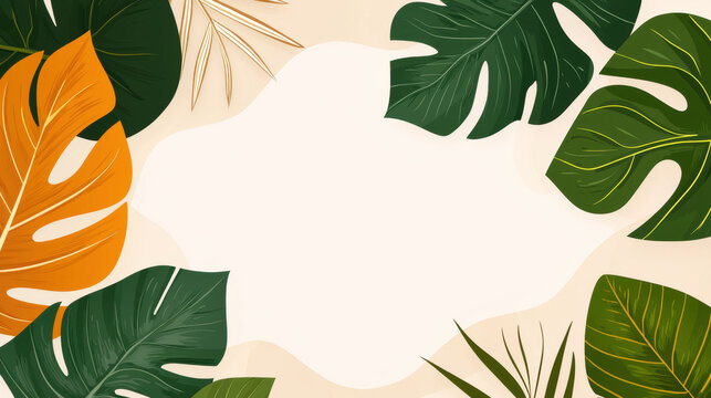 Tropical green leaves create vibrant background with central blank space perfect for text or design