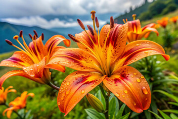 Obraz premium A lily with deep, cup-shaped petals in vibrant shades of orange and gold