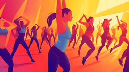 Dynamic Fitness Dance Workout in Vibrant Studio Environment
