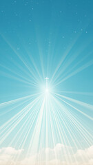 Uplifting religious phone background with heavenly rays of light and a glowing symbol of faith.

