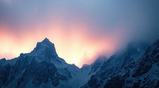  Dramatic Snowstorm Over Rugged Mountain Ridge in Winter
