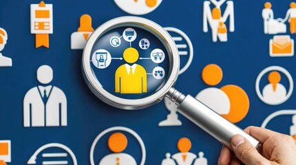Search new job, finding candidate or discover talent, hiring and recruitment, SEO search engine optimization, find career opportunity concept, business people HR push magnifying glass on search, Gener