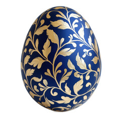 Blue decorative intricately designed carved easter egg on white background