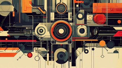 Obraz premium Retro Tech Geometric Machine Abstract