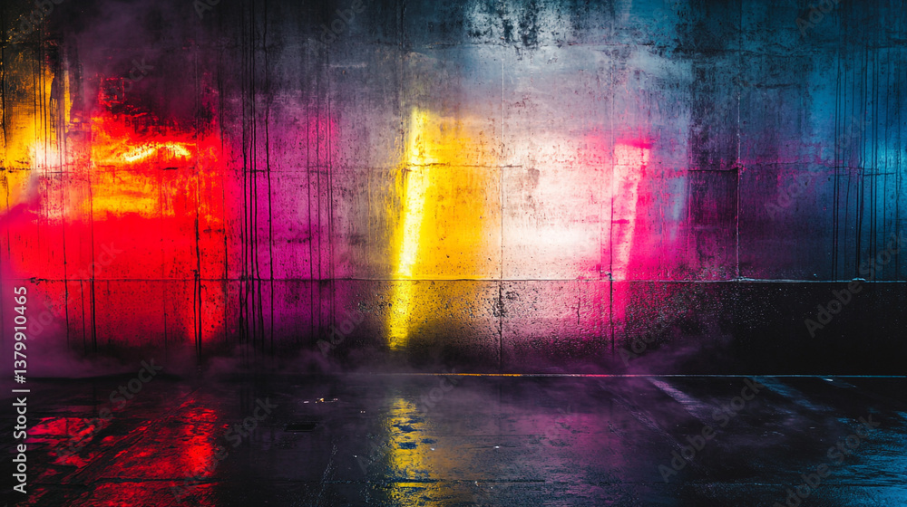 Aufkleber abstract urban scene with colorful lights reflecting on a wet surface creating a vibrant atmosphere