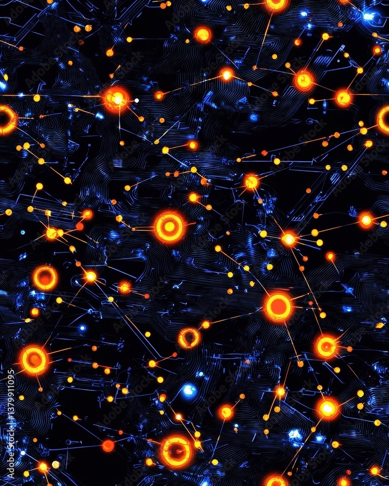 Poster a vibrant collection of orange and blue circles creating an eye-catching abstract design on display