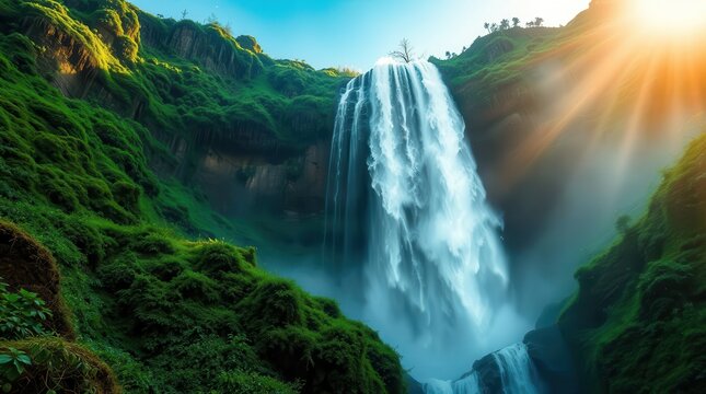  Majestic Waterfall Cascading Down a Rocky Mountain Cliff
