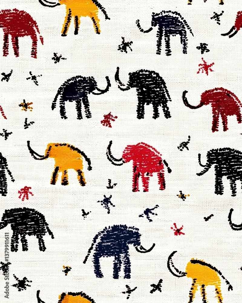 Poster charming elephant pattern on a white background creating a fun and playful design for all ages