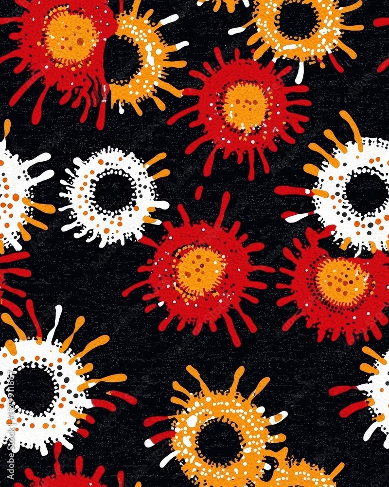 Poster dynamic pattern featuring colorful paint splashes in various hues creating a playful aesthetic