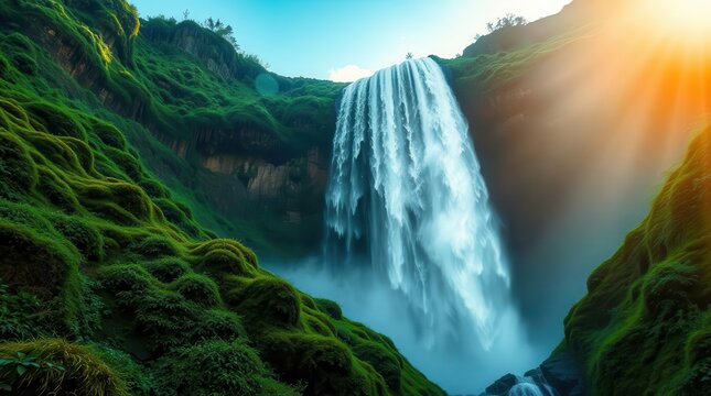  Majestic Waterfall Cascading Down a Rocky Mountain Cliff
