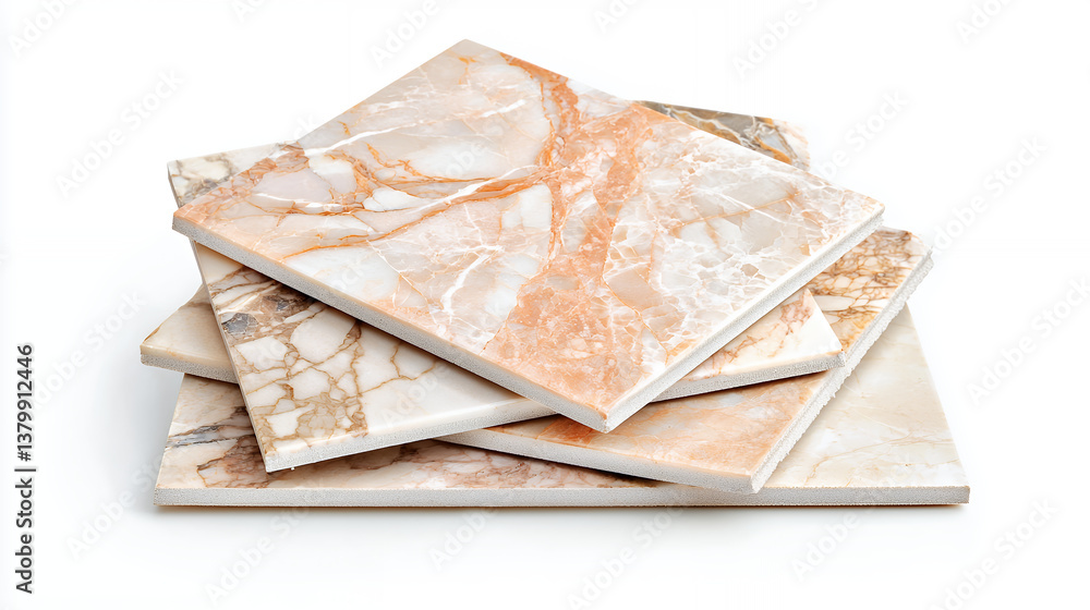 Poster elegant marble tiles in various colors and patterns stacked together, showcasing their unique textur