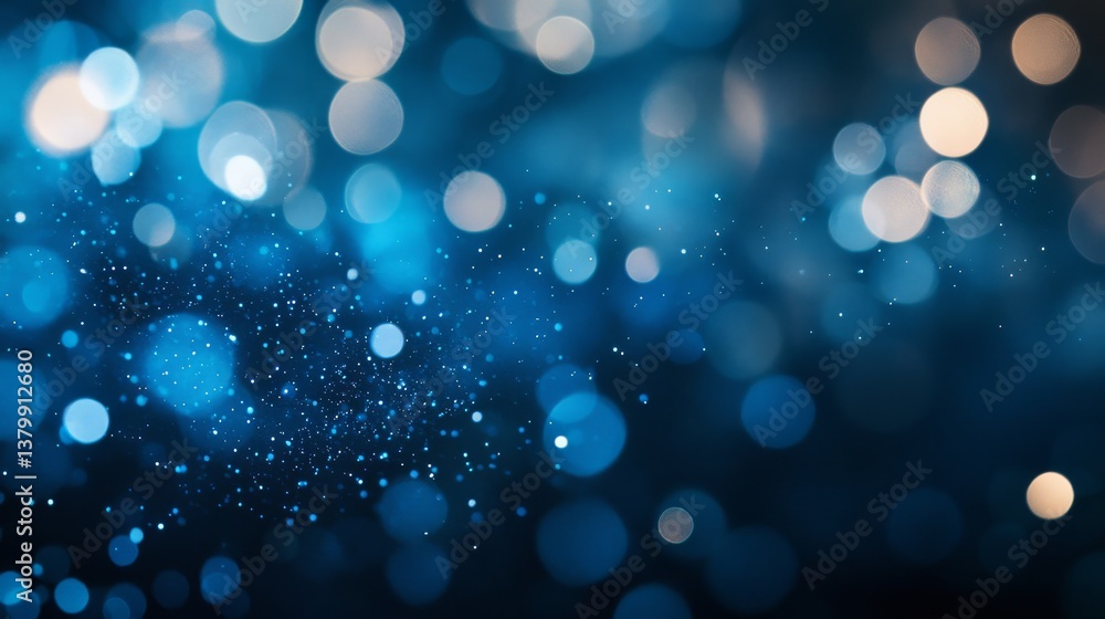 Fototapete Close-up view of luminous blue particles floating in the air, creating an abstract and dreamy effect against a dark background, ideal for design projects