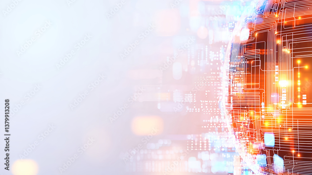 Aufkleber digital technology background with glowing circuits and abstract patterns, representing innovation a