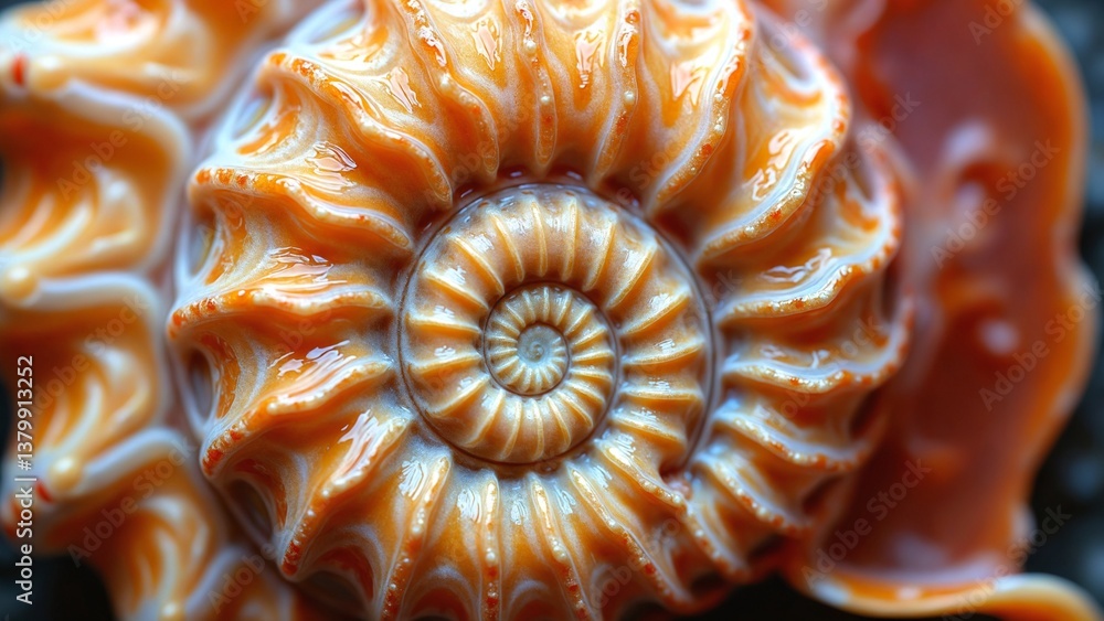 Poster Beautiful and Intricate Close-up of a Colorful Nautilus Shell with Spiraling Patterns and Soft Light Effects Captivating Nature Inspiration