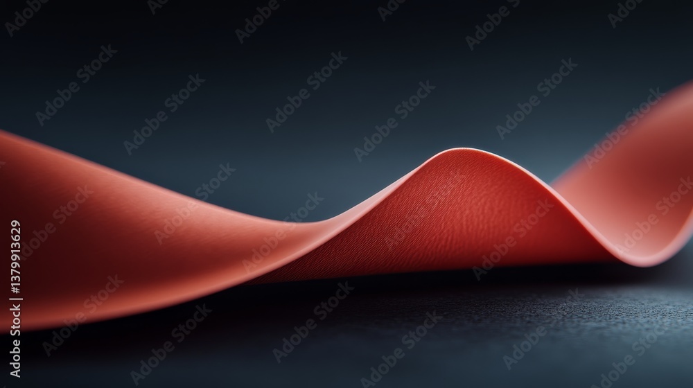 Poster A beautifully arranged red ribbon forms a smooth loop with soft folds, contrasting against a dark gray textural surface, illuminated subtly to highlight its finish