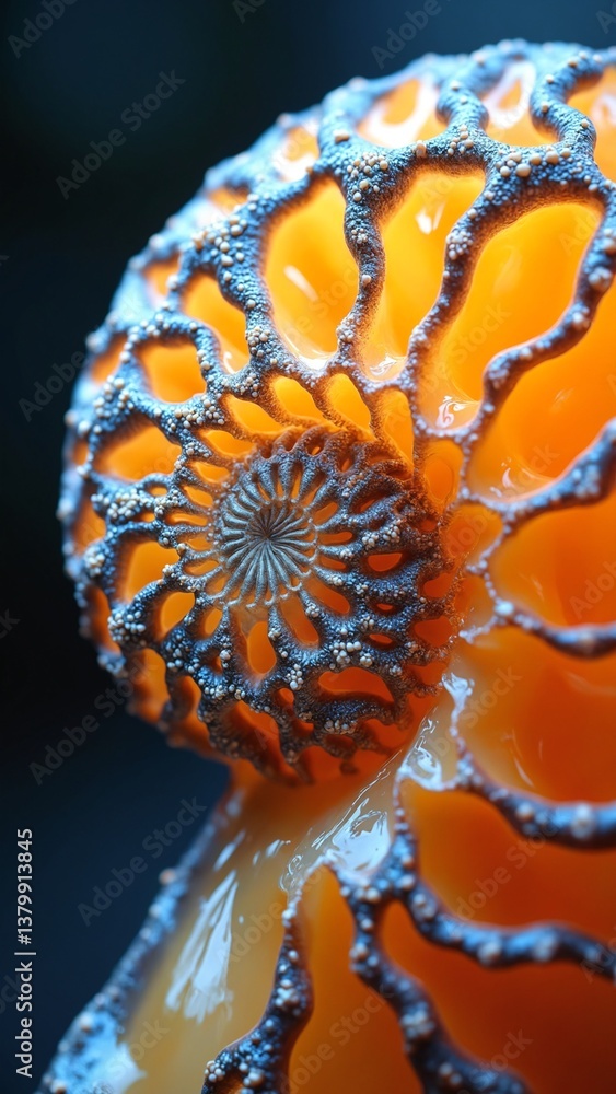 Poster Beautiful and Intricate Close-up of a Colorful Nautilus Shell with Spiraling Patterns and Soft Light Effects Captivating Nature Inspiration