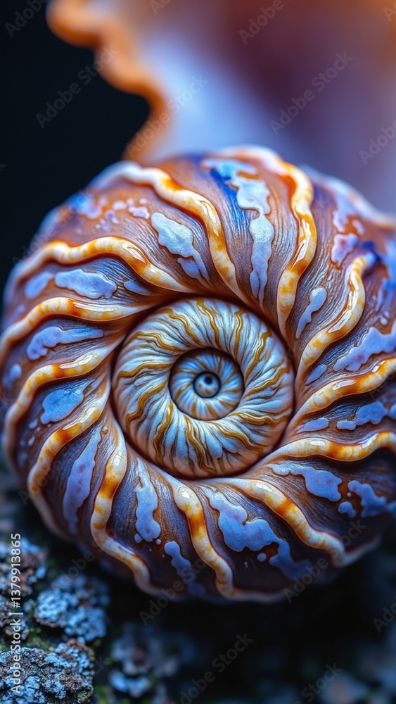 Leinwandbilder Beautiful and Intricate Close-up of a Colorful Nautilus Shell with Spiraling Patterns and Soft Light Effects Captivating Nature Inspiration