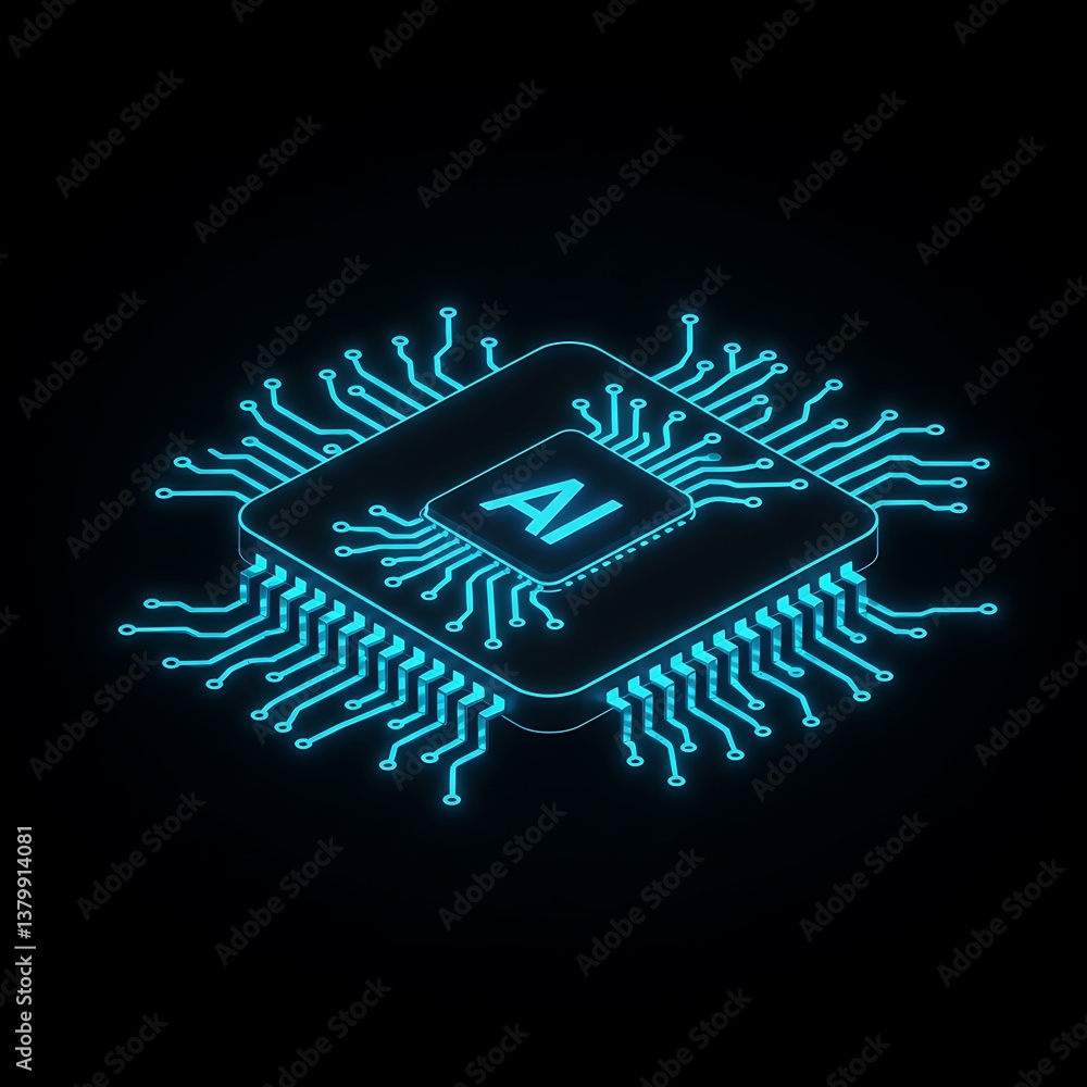 Poster ai microchip with glowing circuit futuristic artificial intelligence processor