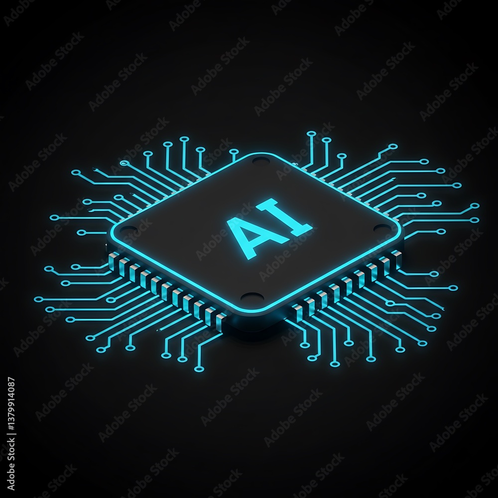 Poster ai microchip with glowing circuit futuristic artificial intelligence processor