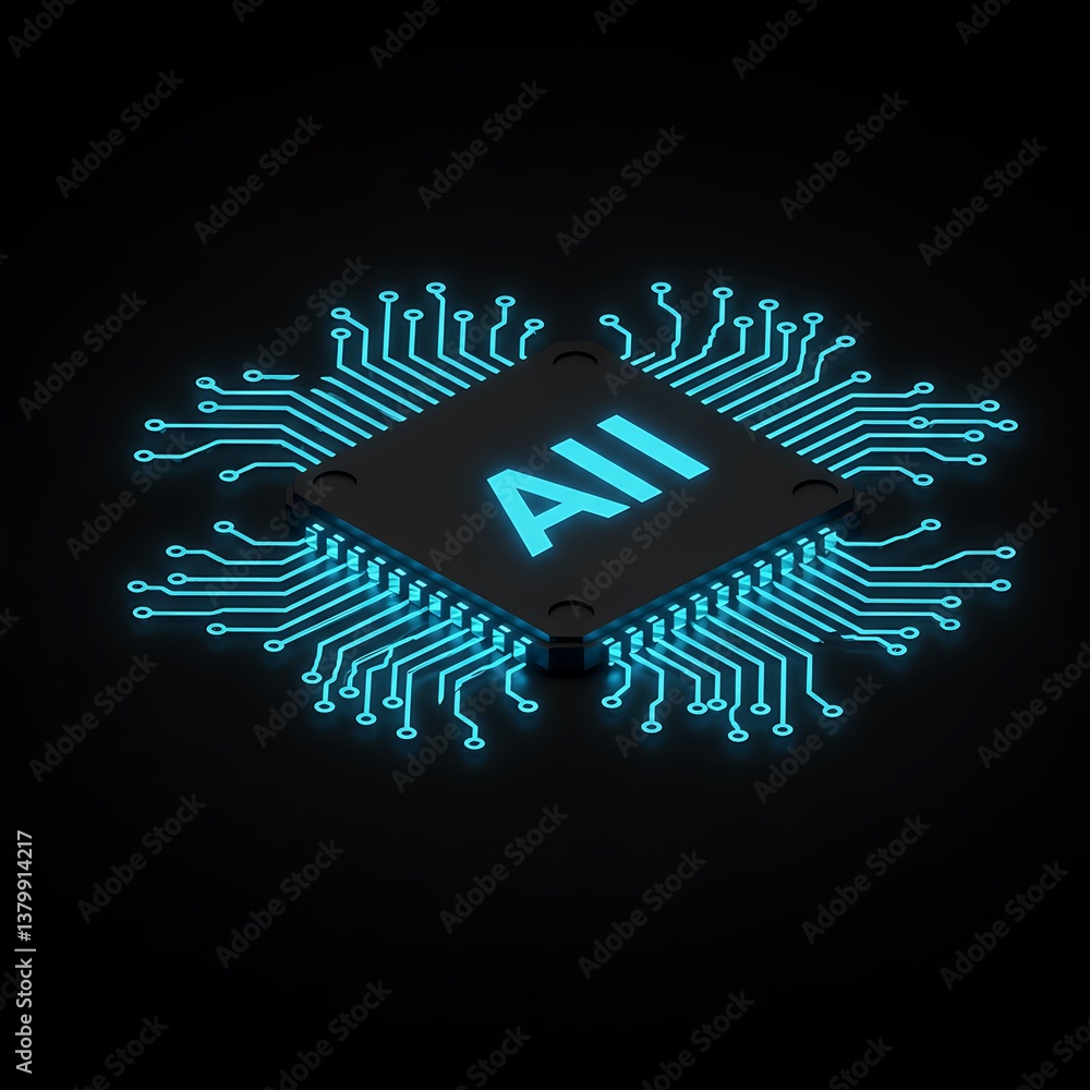 Poster ai microchip with glowing circuit futuristic artificial intelligence processor