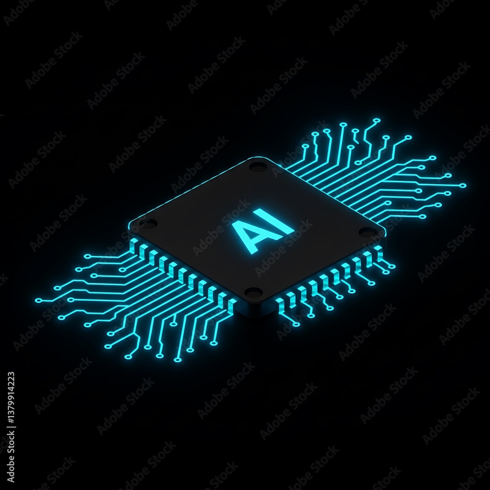 Poster ai microchip with glowing circuit futuristic artificial intelligence processor