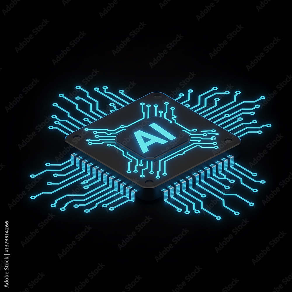 Poster ai microchip with glowing circuit futuristic artificial intelligence processor