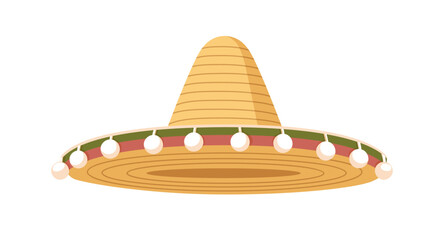 Sombrero, Mexican hat, holiday accessory. Mexico head wear, hispanic latin american traditional headwear with wide brim. Carnival fiesta cap. Flat vector illustration isolated on white background