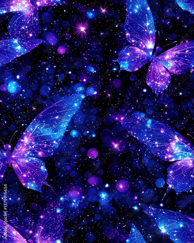 Poster elegant purple butterfly pattern gracefully displaying repeating shapes on a soft light background