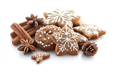 Homemade xmas gingerbread cookies, a sweet holiday food with star decorations and ginger spice for winter baking