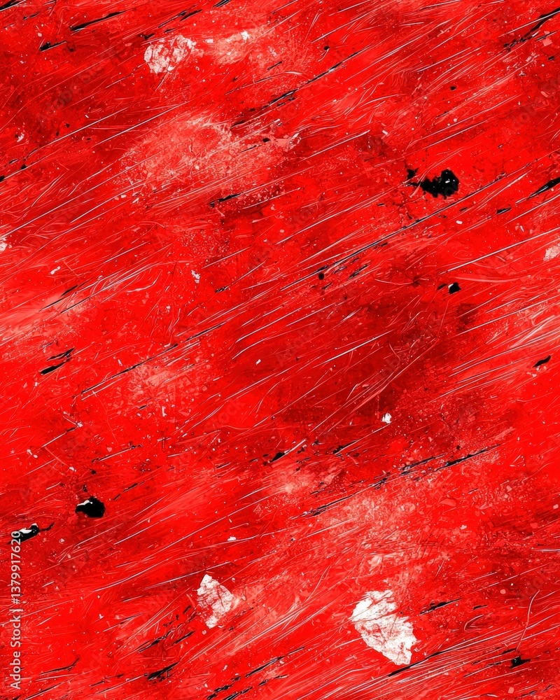 Poster dynamic red background featuring black spots creating a bold and eye-catching visual experience