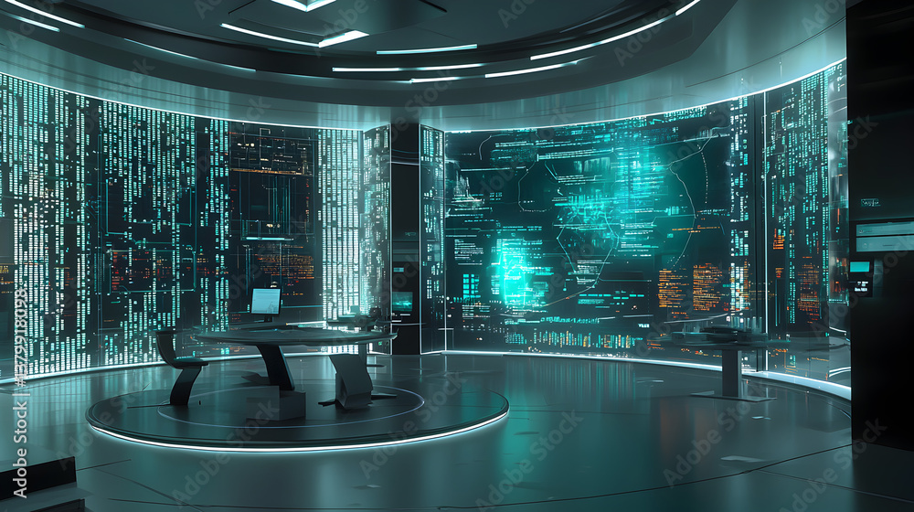Aufkleber high-tech command center futuristic workspace digital interface modern environment panoramic view te