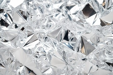 Crumpled silver foil as background, top view.