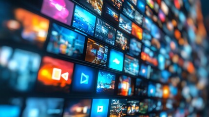 Fototapeta premium Endless Stream Wall of Video Content Digital Media Overload