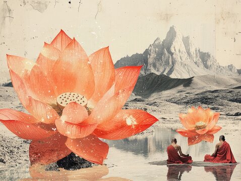 collage on the theme of a Buddhist monk