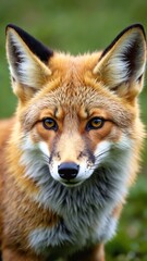Fototapeta premium Close-Up of a Fox Face with Detailed Fur Texture and Bright Eye Capturing the Essence of Wildlife and Natural Beauty in a Serene Environment