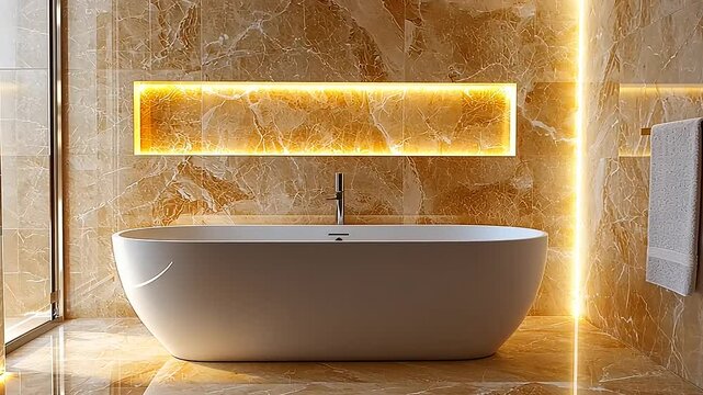 Luxurious Modern Bathroom with Freestanding Tub and Onyx Marble Walls