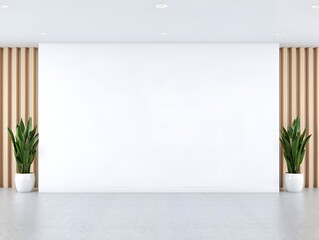 Blank wall mockup in modern office interior with wooden elements