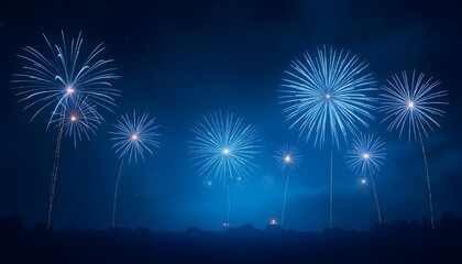 Blue Fireworks Display in Night Sky &ndash; Stunning Festive Background