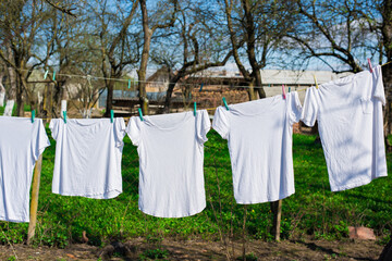 washed clothes on a rope