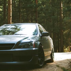 Obraz premium Tuned Car Side View in forest