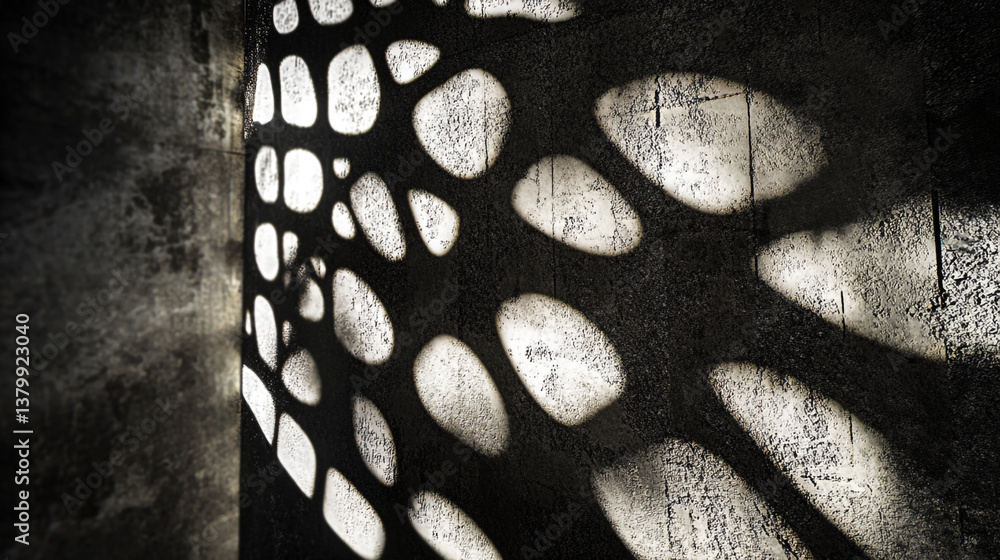 Poster abstract light patterns cast on a textured wall creating a dynamic interplay of light and shadow