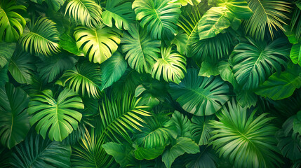 Living wall tropical green plants background. Vertical garden