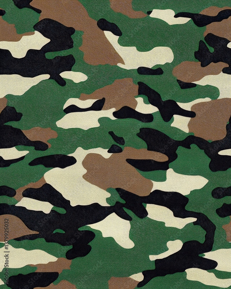 Poster multifaceted camouflage print fabric showcasing a blend of earthy tones and patterns for versatile u