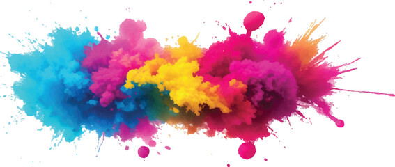 Dynamic and Expressive Watercolor Splash with Bright, Radiant Brush Streaks and Aquarelle Stains, Creating a Colorful and Lively Burst of Colors Against a Crisp White Canvas.
