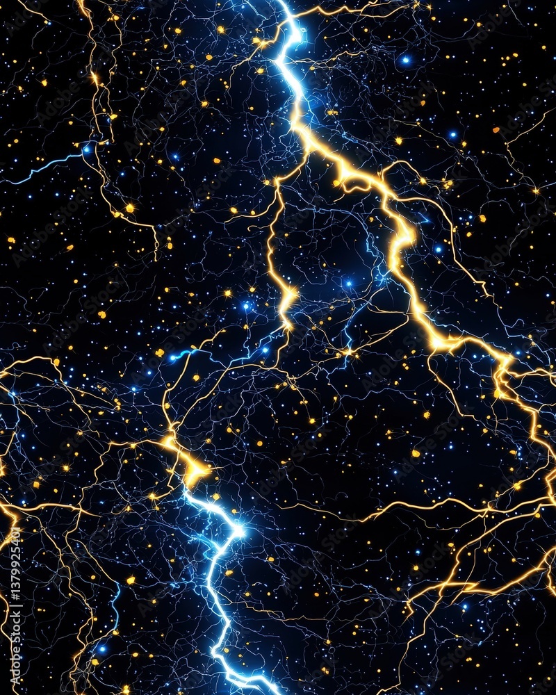 Poster dynamic display of multiple lightning strikes illuminating the sky with electric energy and power